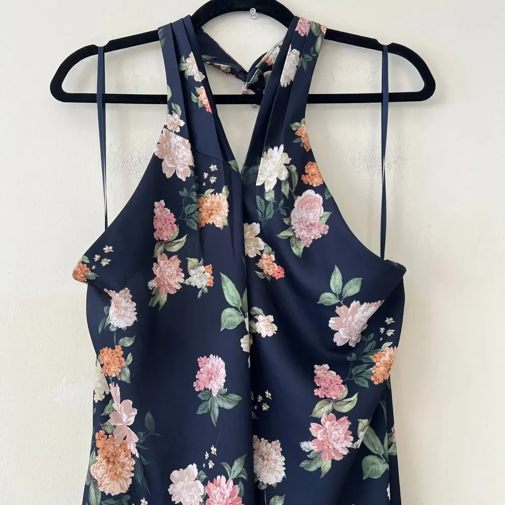 Anthropologie X Bhldn Ruby Twist Halter Satin Gown Navy Size 10 NWT - Picture 8 of 12